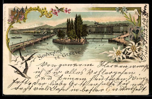 Ansichtskarten: Lithographie Geneve, Totalansicht, 1897 – Gebraucht aus Berlin von bartko-reher