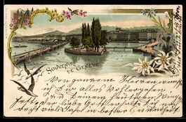 Lithographie Geneve, Totalansicht, 1897