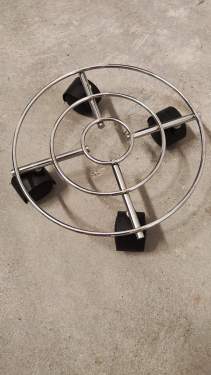 Antikas Blumenroller Aus Gusseisen – Runder Pflanzen-Untersetzer Mit Rollen, Antik-Braun, Ø 29,1 Cm