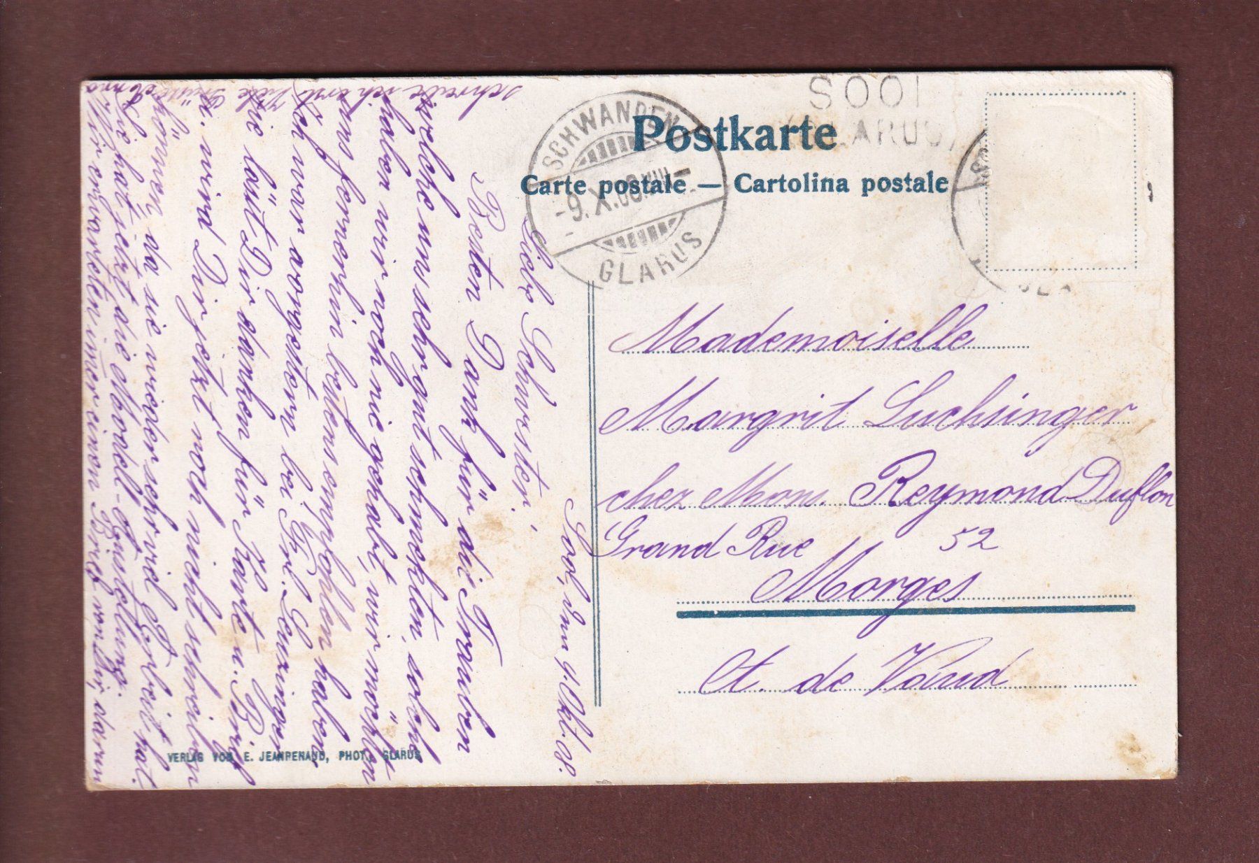 Cartoline postali: BAUMGARTNERALP mit Tödi - 1908 – Usato da Pully venduto da nicecards-shop 1