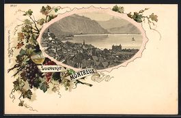 Litho Montreux, Stadtansicht im Wein-Pas