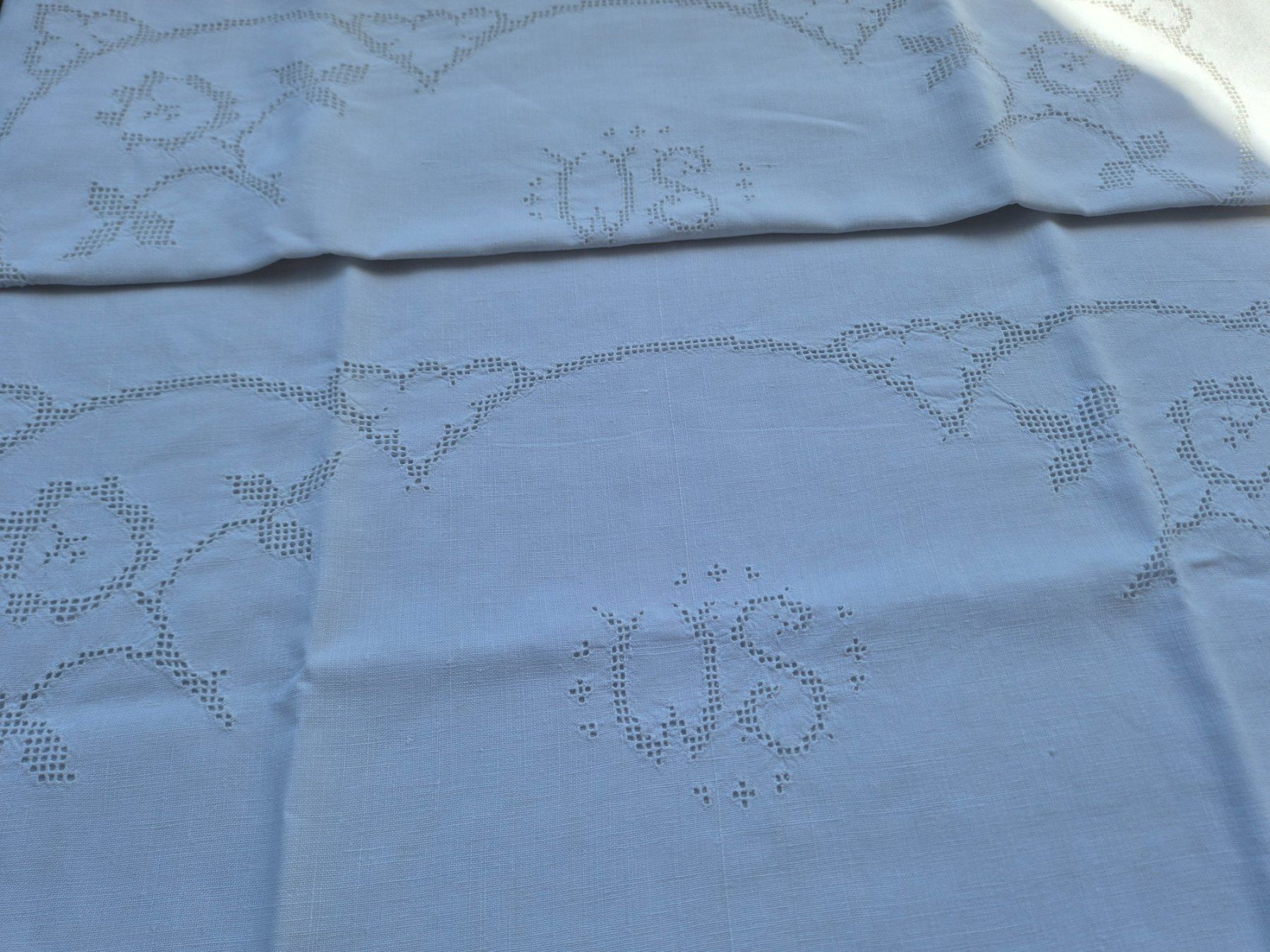 Biancheria da letto: 2 Kissenbezüge mit Monogramm "WS" aus Leinen – Usato da Bern venduto da aronari