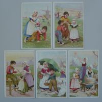 1920, Niederlande, 5 farbige Künstlerkarten mit Kindern