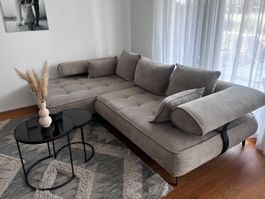 Ecksofa Stoff hellgrau gute Zustand