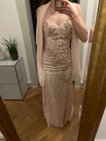 Glitzerndes Abendkleid mit Stola, Grösse 36-38