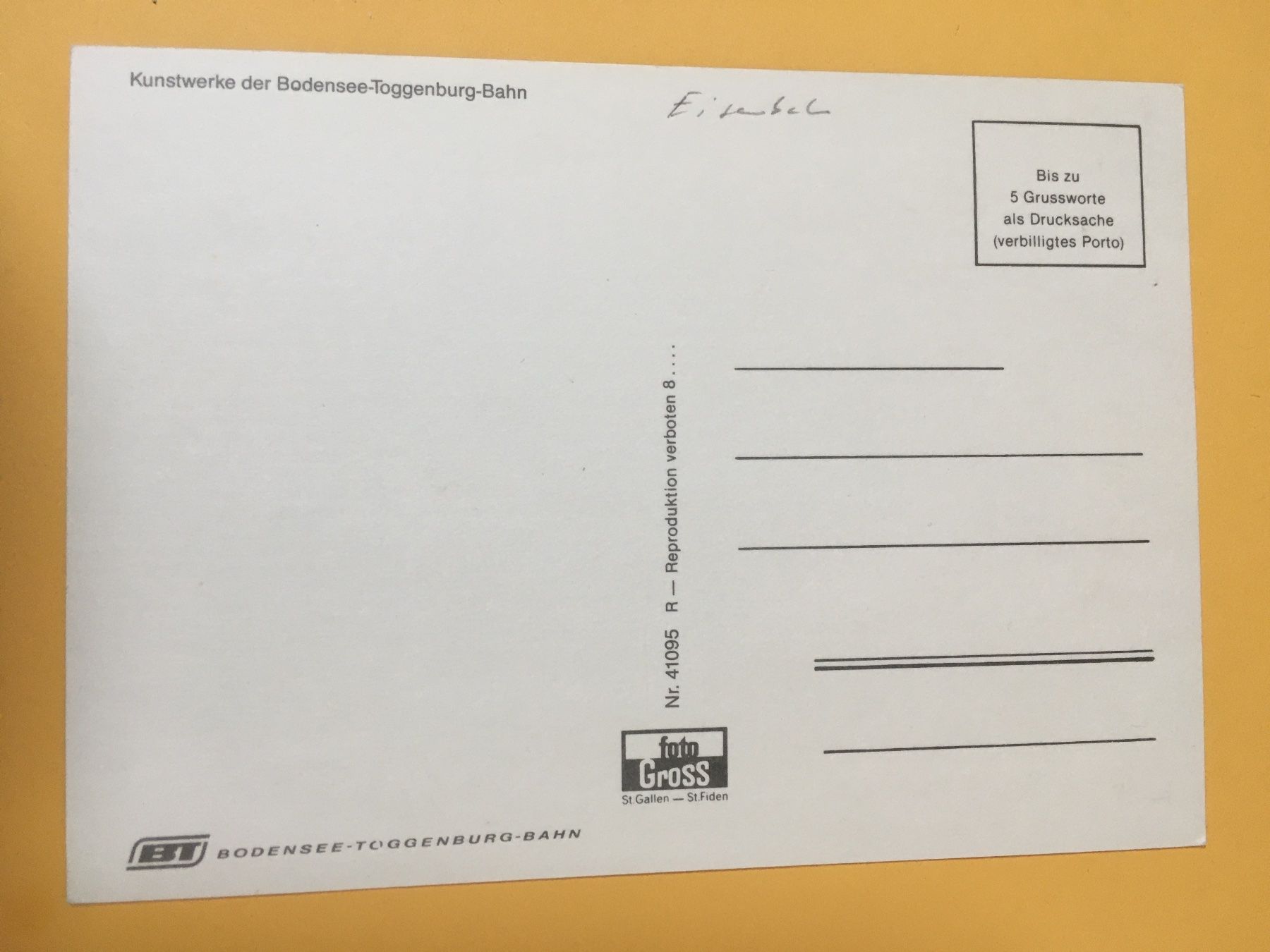 Cartes postales: Eisenbahn Bodensee Toggenburg Bahn Kunstwerke – D'occasion à Küttigen par Melisch1000 1
