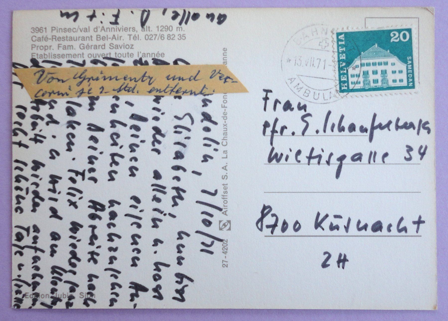 Cartoline postali: Pinsec, Val d'Anniviers – Usato da Fétigny venduto da Billy2miny 1