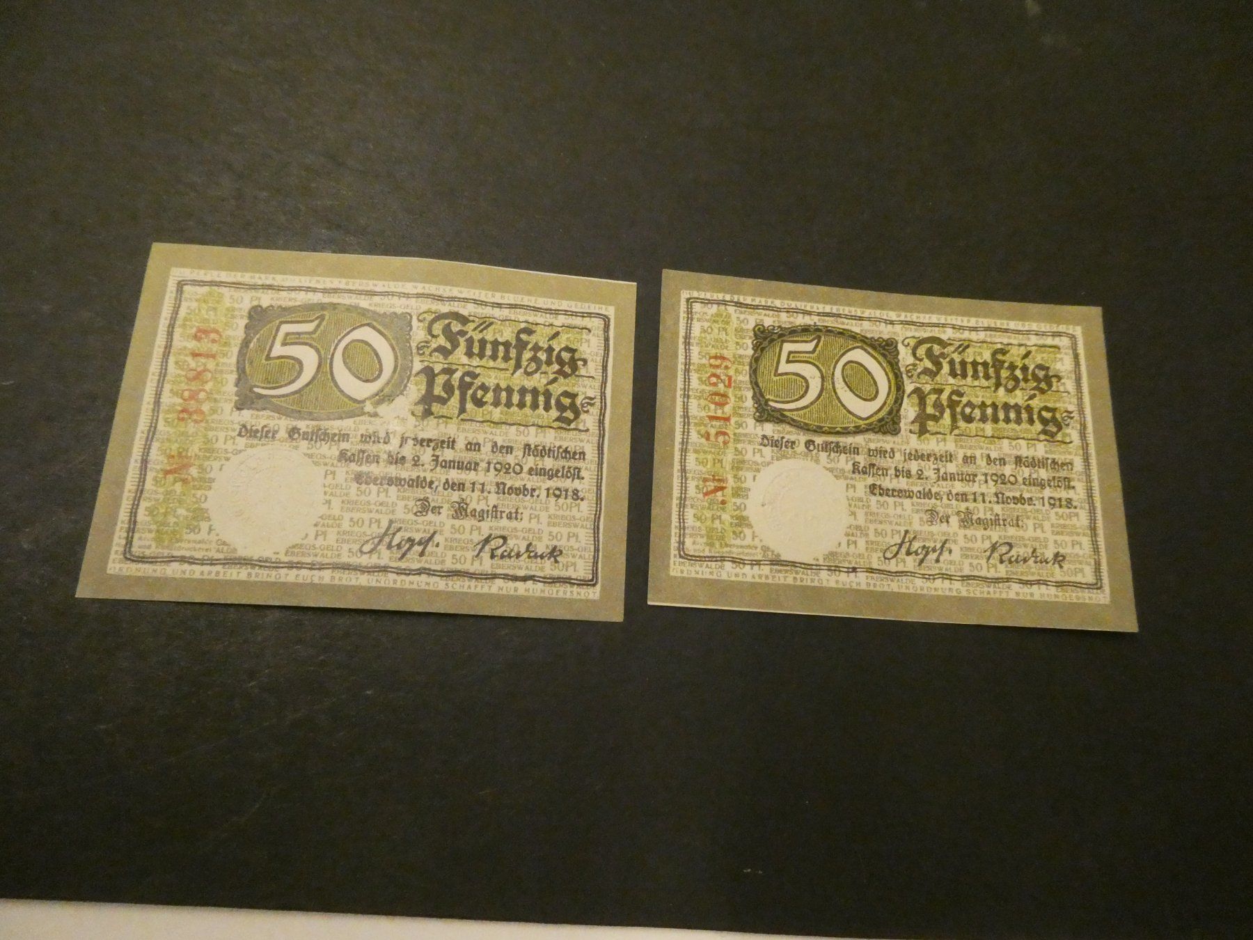 Billets de banque: Dt. Reich, Eberswalde - 2 Notgeldscheine – D'occasion à Hinterforst par Rohusri