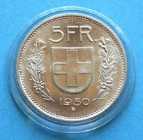 5 Fr. Silber Schweiz 1950 in Kapsel !