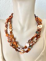 Florale Perlmutt Longkette – Unikat mit Herzen & Cloisonné