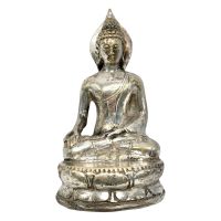 Ancienne statue de Bouddha tibétain en bronze argenté
