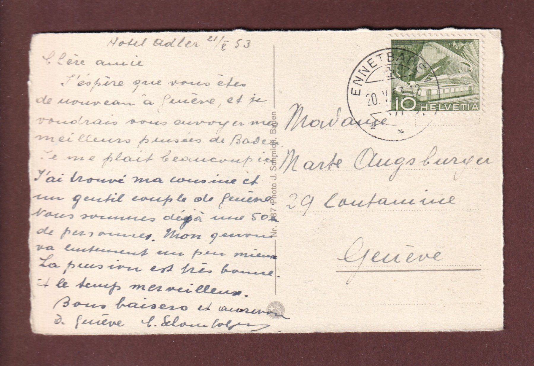 Cartoline postali: SCHLOSS SCHARTENFELS bei Baden - 1953 – Usato da Pully venduto da nicecards 1