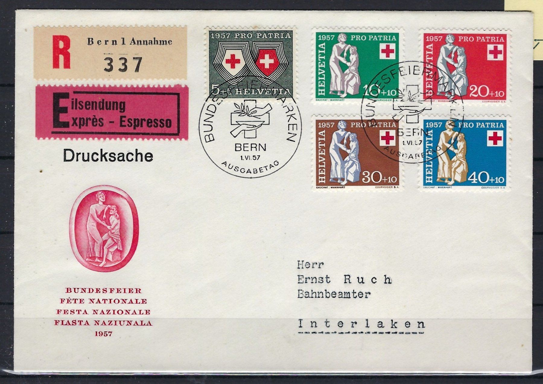 Tutti i francobolli: 1957 Pro Patria Satzbrief ET.  16007 – Usato da Lunden venduto da Animus999