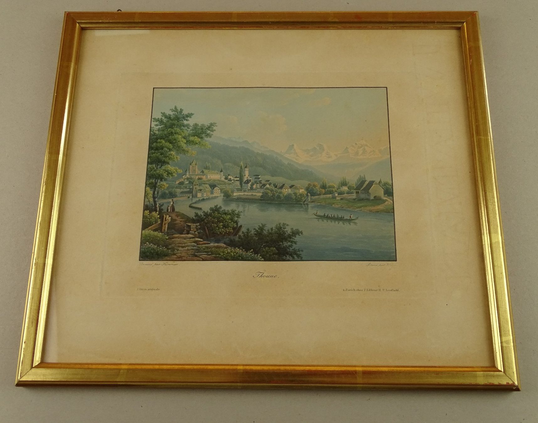 Stiche: THUN ALTKOLORIERTE AQUATINTA UM 1840 – Gebraucht aus Grüningen von Kartensammler