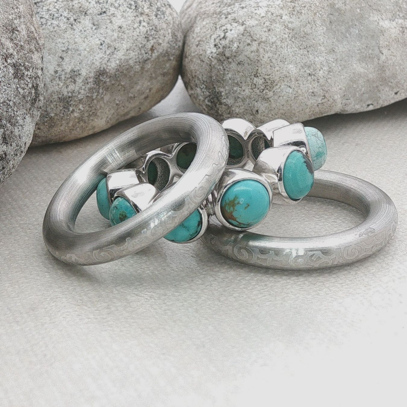 Olga Ribler Bagues: Edelstahl  & Silber Ring Set Türkise Grösse 60 – Neuf (Voir description) à Luzern par Schmuckoutlet 4