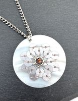 Perlmuschel Pailleten Halskette Silber - Neu 69cm Handmade
