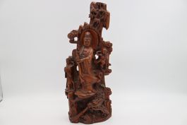 Antike Holz Skulptur Buddah mit Drache 19./20. Jht