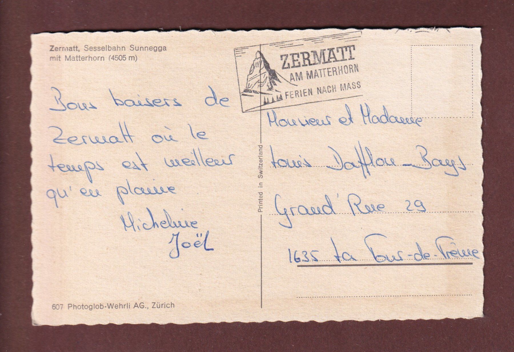 Cartoline postali: Sesselbahn SUNNEGGA - Matterhorn – Usato da Pully venduto da nicecards-shop 1