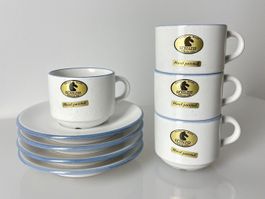 4x Rössler Porzellan Mokkatassen + Unterteller (FABRIKNEU)