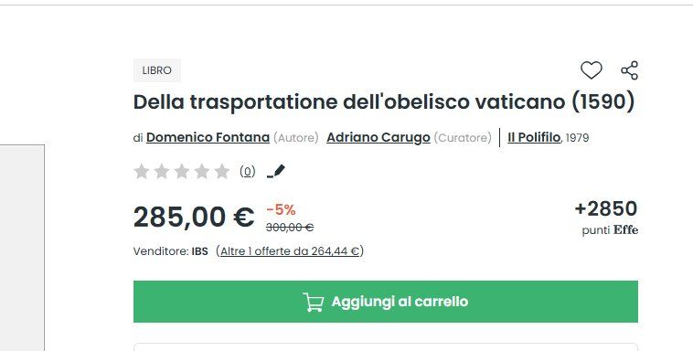 Libri: DELLA TRASPORTATIONE DELL'OBELISCO VATICANO - 1979 – Usato da Pambio Noranco venduto da Pol69 9