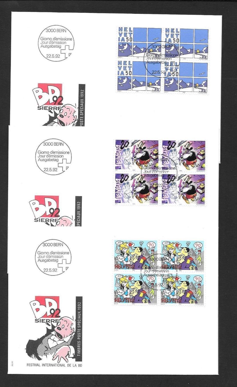 Tutti i francobolli: 3 FDC 828 - 830 Serie Viererblöcke ET Bern 22.5.1992 – Nuovo (secondo la descrizione) da Olten venduto da clotaldi