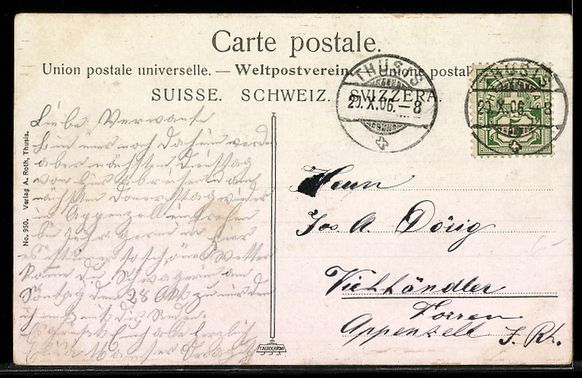 Cartoline postali: AK Thusis, Ortsansicht mit Eisenbahnbrücke – Usato da Berlin venduto da bartko-reher 1