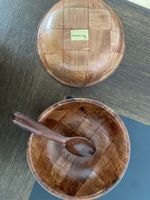 2 Holzschalen mit Löffel – Interna Import, Patchwork-Holz