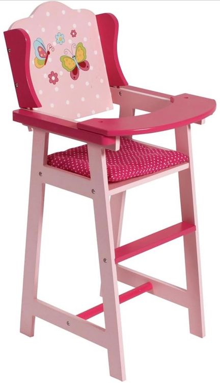 Bayer Chic 2000 Chaise Haute Pour Poupée Rose à Pois – Siège Réglable Et Amovible, Pour Poupées Jusqu’à 50 Cm