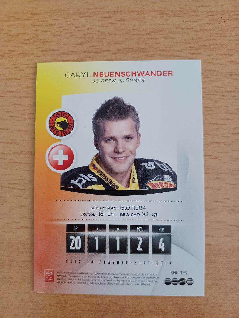 NHL Carte collezionabili: Caryl Neuenschwander / SC Bern , SCB – Usato da Worben venduto da ersa01 1