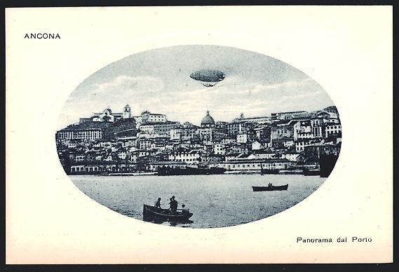 Cartoline postali: AK Ancona, Panorama dal Porto, Zeppelin – Usato da Berlin venduto da bartko-reher