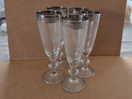 5 elegante Sektgläser Vintage mit Silberdekor