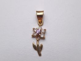 🌔 ⚜️ 14K Gold 585 Blumen Anhänger 0.72g rosa Stein