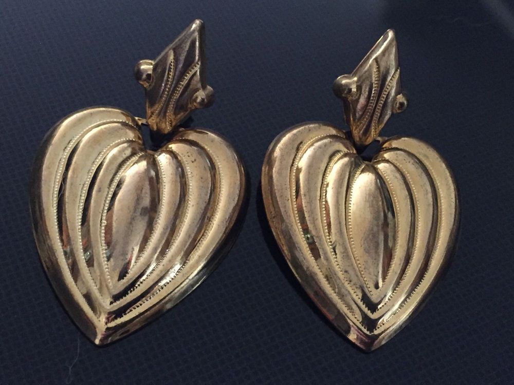 Paire De Boucles D'oreilles Vintage Métal Doré - Fermoir Clips - Occasion Bon état