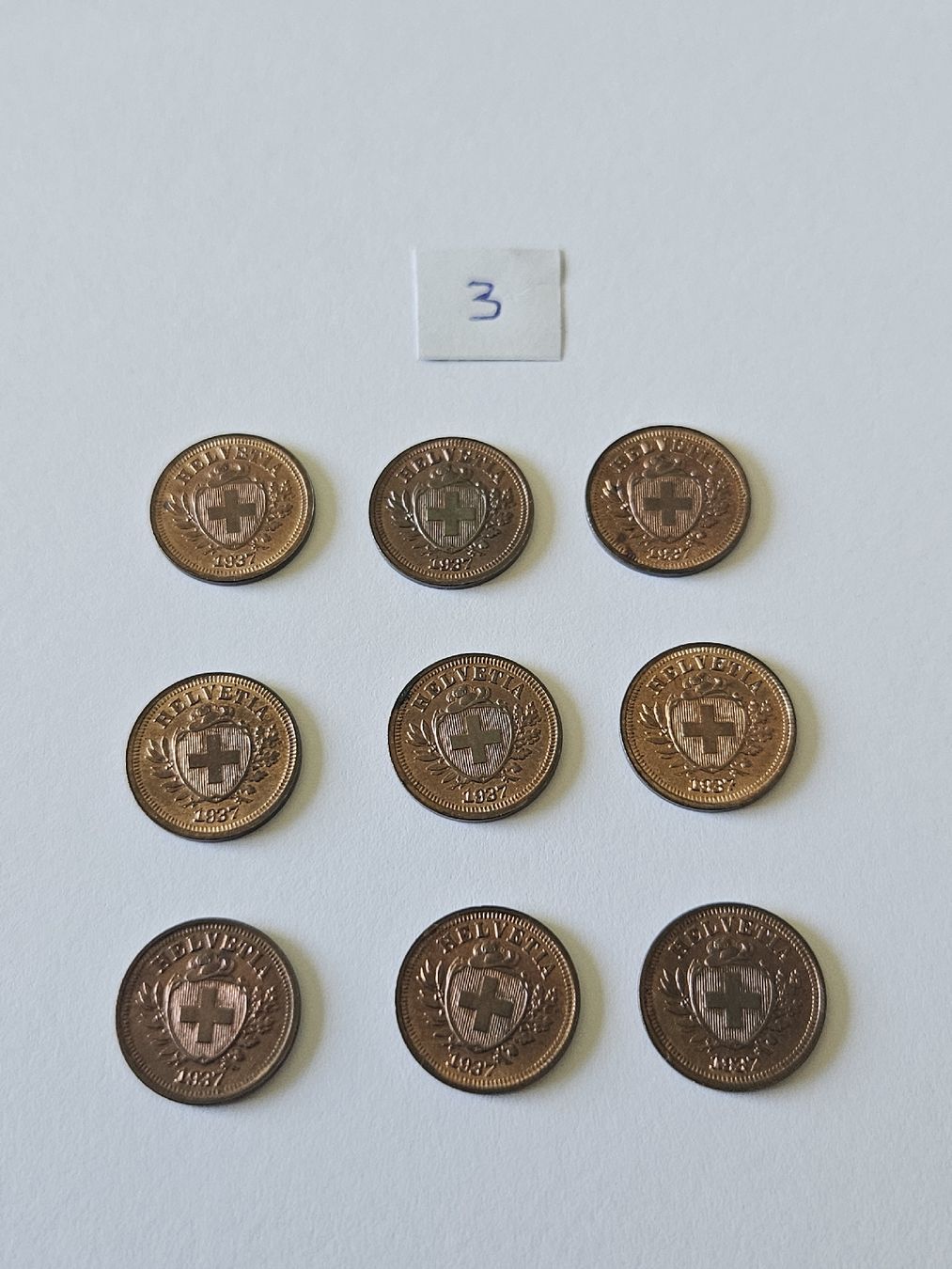 Tutti le monete: 1 Rappen 1937, 9 stk. – Usato da Pfäffikon ZH venduto da Melibol 2