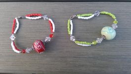 Lot 2x Bracelets en perles rouge & vert-pomme/blanc NEW