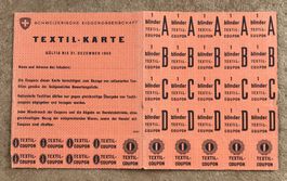 ANTIKE TEXTIL-KARTE  GÜLTIG BIS DEZEMBER 1945