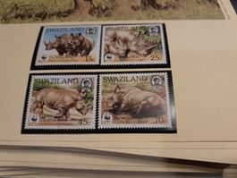 Lot de 4 timbres Swaziland - Rhinocéros Blanc - WWF