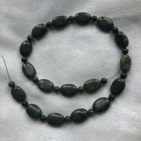 schöne "Moos Achat" Perlen oval flach + Kugeln - 1 Strang
