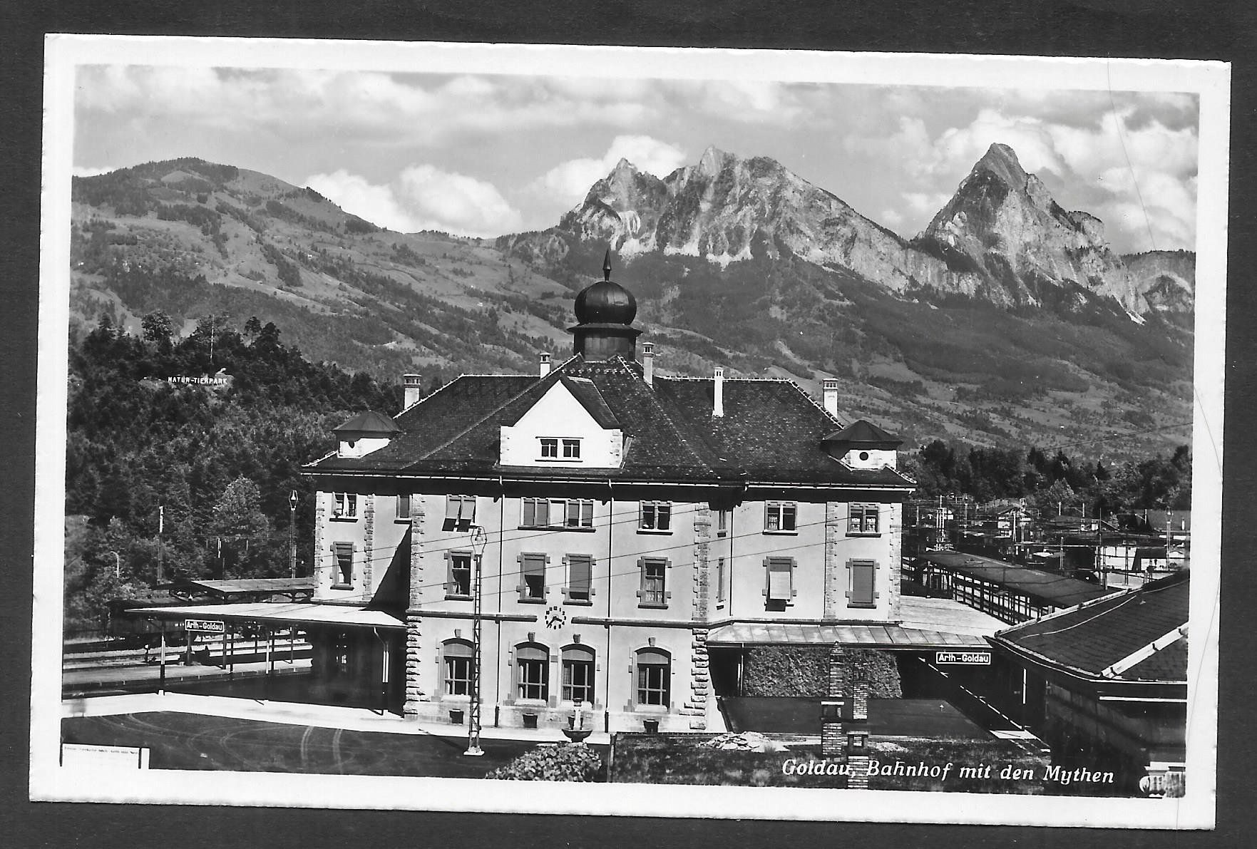 Cartoline postali: Goldau Bahnhof mit dem Mythen – Usato da Olten venduto da clotaldi
