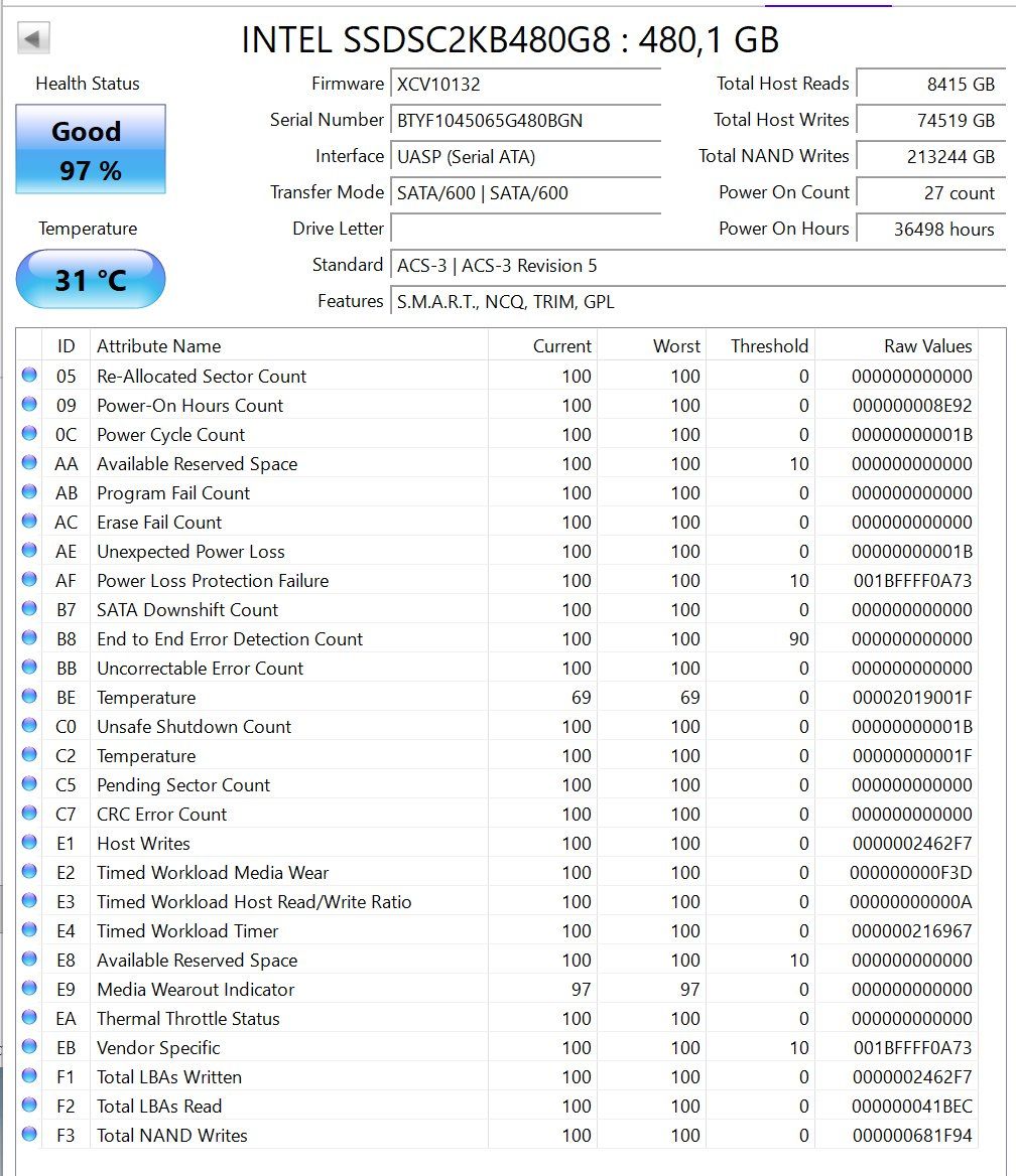 Intel Harddisks: Intel SSD 480GB 2.5" SATA SSD – Gebraucht aus Glattpark(Opfikon) von Golghot92 1