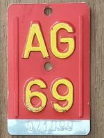 AG 69 - VELONUMMER - FAHRRADSCHILD - PLAQUE DE VELO - AG 69