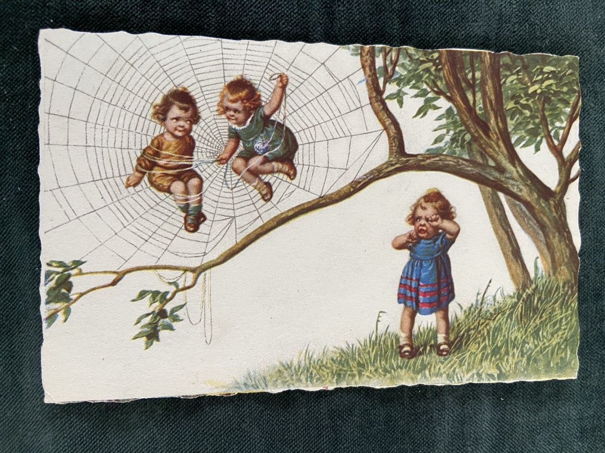 Cartoline postali: Alte Ansichtskarte Kinder im Spinnennetz Illustration  – Usato da Luzern venduto da waterfront1