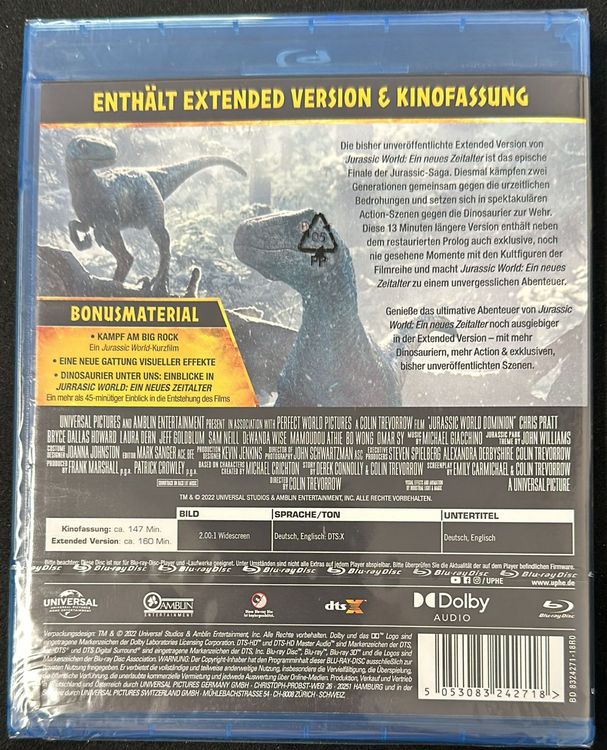 JURASSIC WORLD EIN NEUES ZEITALTER EXTENDED EDITION BLU-RAY | Kaufen ...