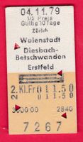 KARTON BILLETT, WALENSTADT - ERSTFELD,2.KLASSE,RETOUR,HALBTA