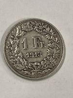 SVIZZERA 1 FR MONETA IN ARGENTO 1913 usata - circolata