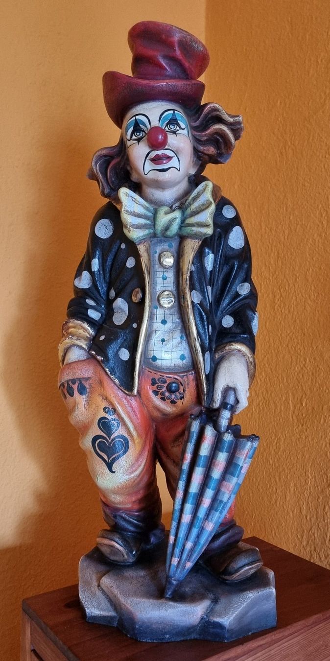 Figuren: Clown mit Schirm  -  Groedner Schnitzerei  -  60 cm – Gebraucht aus Luzern von Frizzz
