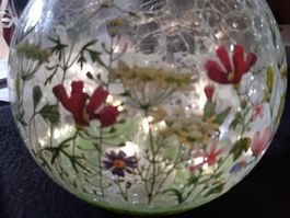 Dekokugel Glas Blumenmuster mit LED Beleuchtung neu