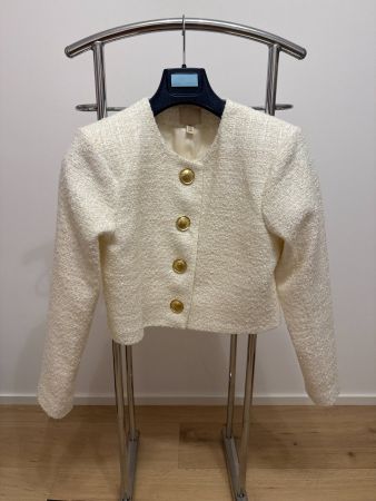 Cremefarbene Bouclé-Jacke Gr. XS