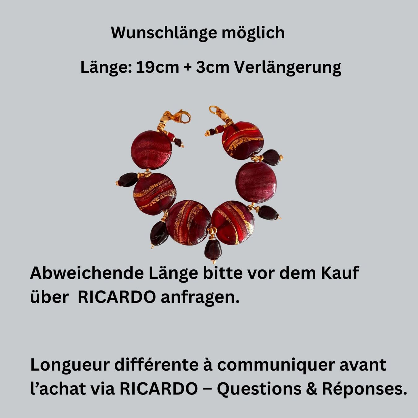 Bracciali & Braccialetti: Statement Armband  Granat rot Bracelet Murano Blattgold – Nuovo e nell'imballaggio originale da Lütisburg venduto da Emarra 4