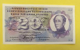 20 Franken Note 1972 Bankfrisch